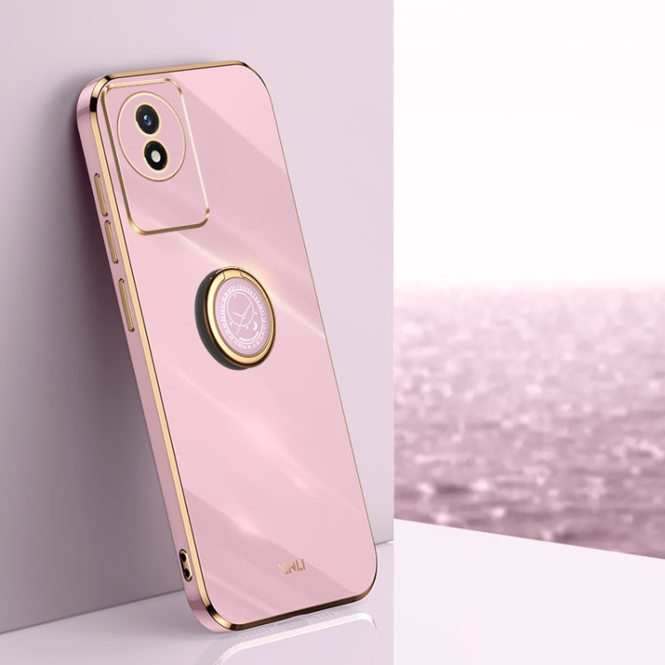 For vivo Y02 4G XINLI Straight Edge 6D Electroplate TPU Phone Case with Ring Holder(Cherry Purple) - free shipping - PMC TechLife - Order now!