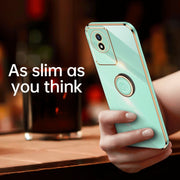 For vivo Y02 4G XINLI Straight Edge 6D Electroplate TPU Phone Case with Ring Holder(White)