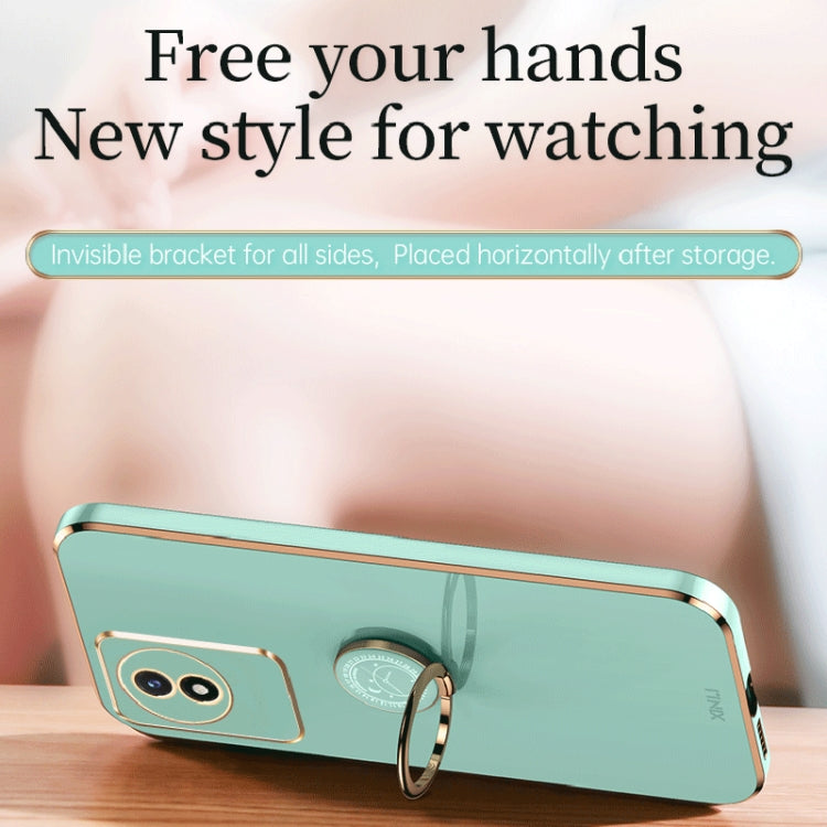 For vivo Y02 4G XINLI Straight Edge 6D Electroplate TPU Phone Case with Ring Holder(White)