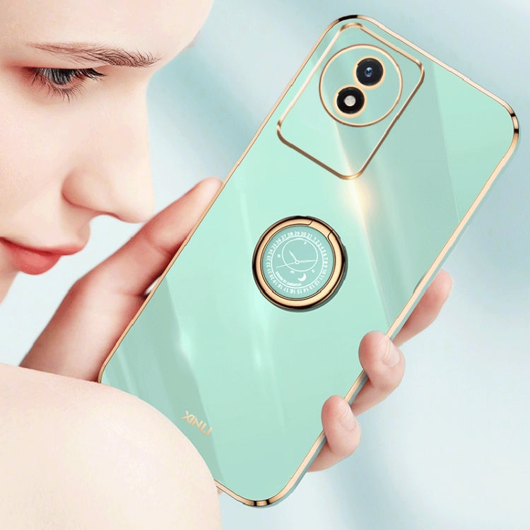 For vivo Y02 4G XINLI Straight Edge 6D Electroplate TPU Phone Case with Ring Holder(White)