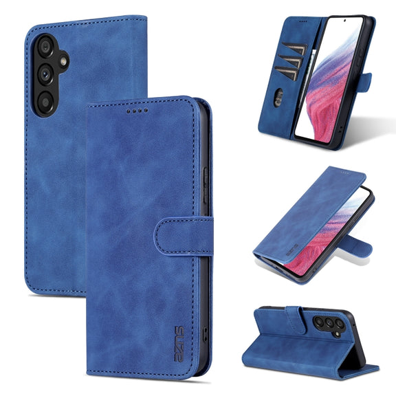 For Samsung Galaxy A34 5G AZNS Skin Feel Calf Texture Flip Leather Phone Case(Blue)