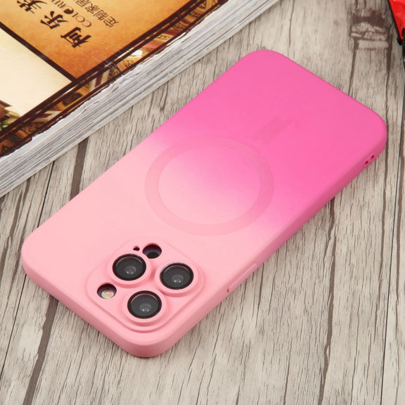 For iPhone 14 Pro Liquid TPU Silicone Gradient MagSafe Phone Case(Pink Red)