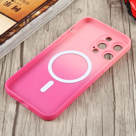For iPhone 14 Pro Liquid TPU Silicone Gradient MagSafe Phone Case(Pink Red)
