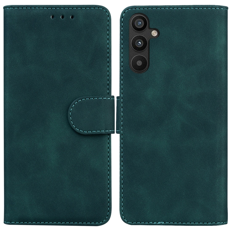 For Samsung Galaxy A34 5G Skin Feel Pure Color Flip Leather Phone Case(Green)