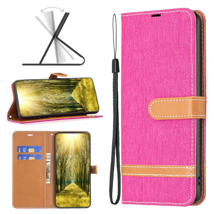 For Xiaomi Poco F5 5G / Redmi Note 12 Turbo Color Block Denim Texture Leather Phone Case(Rose Red) - free shipping - PMC TechLife - Order now!