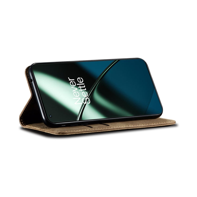 For OnePlus 11R Denim Texture Flip Leather Phone Case(Khaki) - free shipping - PMC TechLife - Order now!