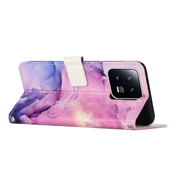 For Xiaomi 13 Crossbody Painted Marble Pattern Leather Phone Case(Purple)