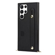 For Samsung Galaxy S23 Ultra 5G Cross-body Wristband Holder Square Phone Case(Black)