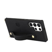 For Samsung Galaxy S23 Ultra 5G Cross-body Wristband Holder Square Phone Case(Black)