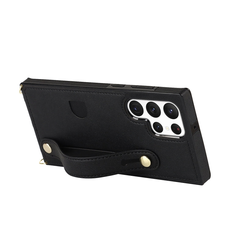 For Samsung Galaxy S23 Ultra 5G Cross-body Wristband Holder Square Phone Case(Black)