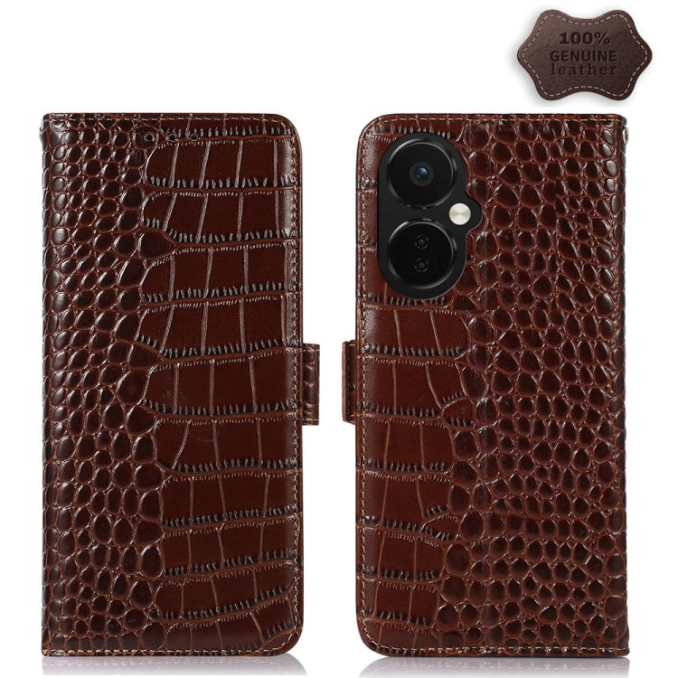 For OnePlus Nord CE 3 Lite Crocodile Top Layer Cowhide RFID Leather Phone Case(Brown) - free shipping - PMC Jewellery - Order now!