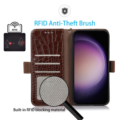 For OnePlus Nord CE 3 Lite Crocodile Top Layer Cowhide RFID Leather Phone Case(Brown) - free shipping - PMC Jewellery - Order now!
