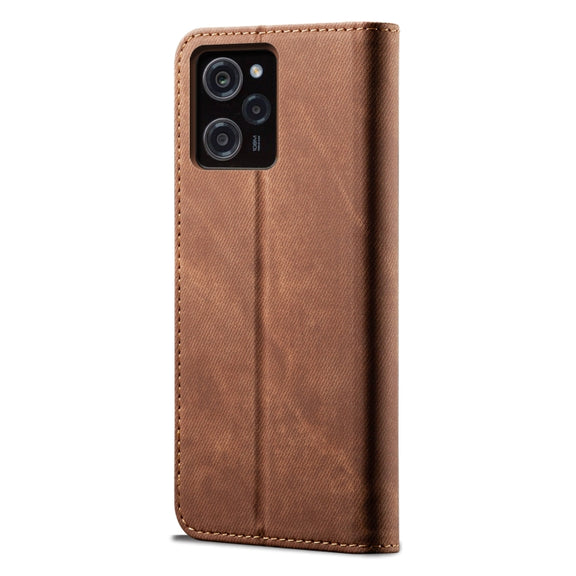 For Xiaomi Poco X5 Pro 5G / Redmi Note 12 Pro Speed Denim Texture Leather Phone Case(Brown)