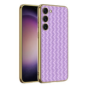 For Samsung Galaxy S23+ 5G GKK Weave Texture Electroplating PU Protective Phone Case(Purple)