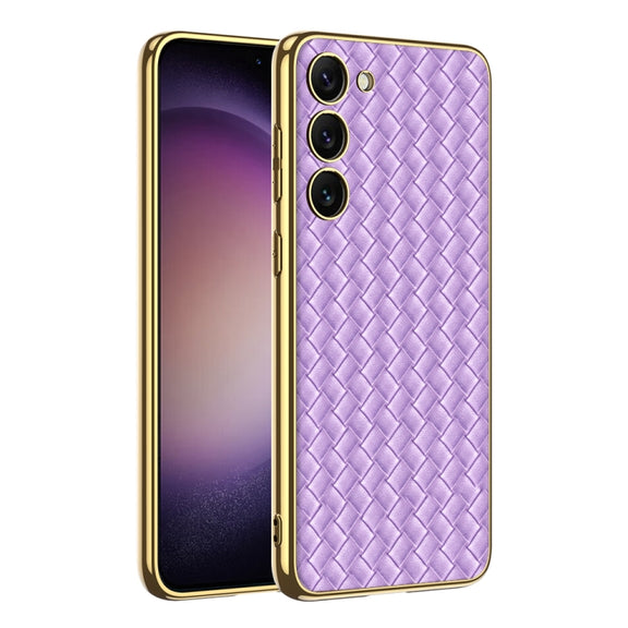 For Samsung Galaxy S23+ 5G GKK Weave Texture Electroplating PU Protective Phone Case(Purple)