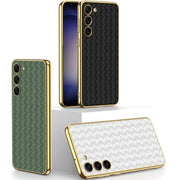 For Samsung Galaxy S23+ 5G GKK Weave Texture Electroplating PU Protective Phone Case(Purple)