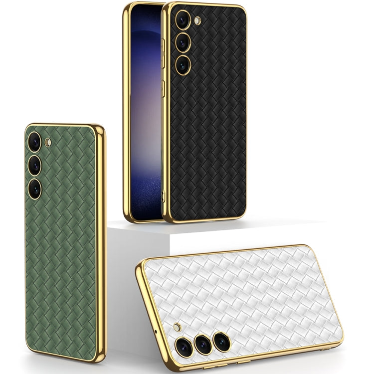 For Samsung Galaxy S23+ 5G GKK Weave Texture Electroplating PU Protective Phone Case(Green)