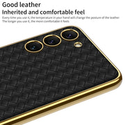 For Samsung Galaxy S23+ 5G GKK Weave Texture Electroplating PU Protective Phone Case(Green)