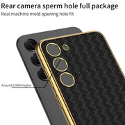 For Samsung Galaxy S23+ 5G GKK Weave Texture Electroplating PU Protective Phone Case(Green)