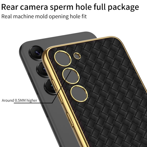 For Samsung Galaxy S23+ 5G GKK Weave Texture Electroplating PU Protective Phone Case(Green)