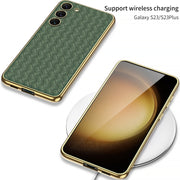 For Samsung Galaxy S23+ 5G GKK Weave Texture Electroplating PU Protective Phone Case(Green)