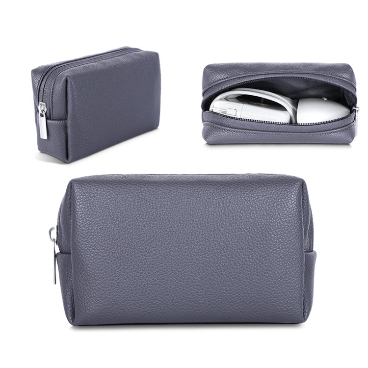 Leather Power Pack Charger Data Cable Mouse Digital Storage Bag(Dark Grey)