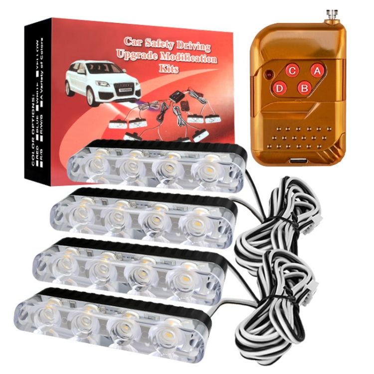 4 in 1 Car 16LEDs Grille Flash Lights Warning Lights with Wireless Remote Control(White Blue)