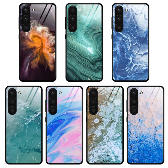 For Samsung Galaxy S23+ 5G Marble Pattern Glass Phone Case(Beach)