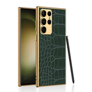For Samsung Galaxy S23 Ultra 5G GKK Crocodile Texture Electroplating PU Protective Phone Case(Green)