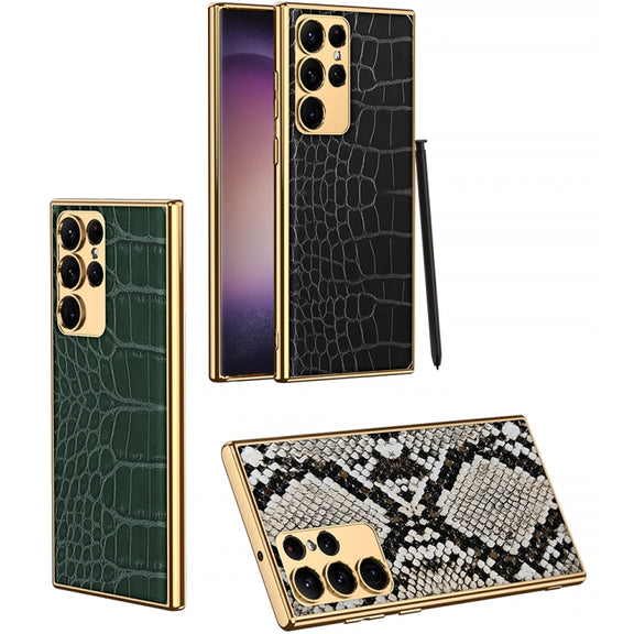 For Samsung Galaxy S23 Ultra 5G GKK Crocodile Texture Electroplating PU Protective Phone Case(Green)