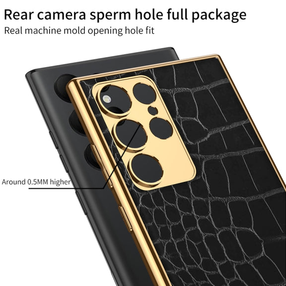 For Samsung Galaxy S23 Ultra 5G GKK Crocodile Texture Electroplating PU Protective Phone Case(Green)