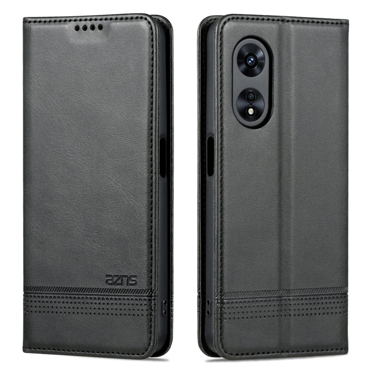 For OPPO A58 5G / A58X / A78 AZNS Magnetic Calf Texture Flip Leather Phone Case(Black)