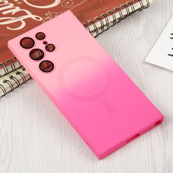 For Samsung Galaxy S22 5G Liquid TPU Silicone Gradient MagSafe Phone Case(Pink Red)