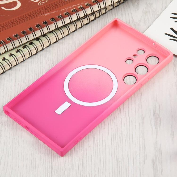 For Samsung Galaxy S22 5G Liquid TPU Silicone Gradient MagSafe Phone Case(Pink Red)