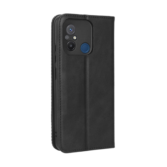 For Xiaomi Redmi 12C / 11A Magnetic Buckle Retro Texture Leather Phone Case(Black)