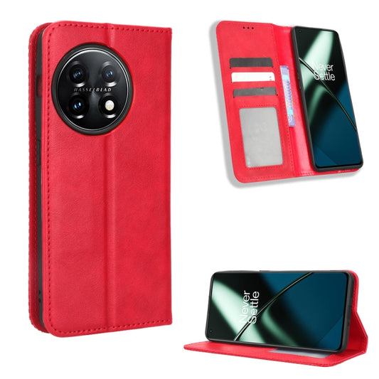 For OnePlus 11 5G Magnetic Buckle Retro Texture Leather Phone Case(Red) - free shipping - PMC Jewellery - Order now!