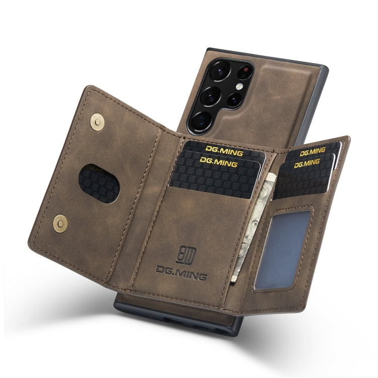 For Samsung Galaxy S23 Ultra 5G DG.MING M2 Series 3-Fold Multi Card Bag + Phone Case(Coffee)