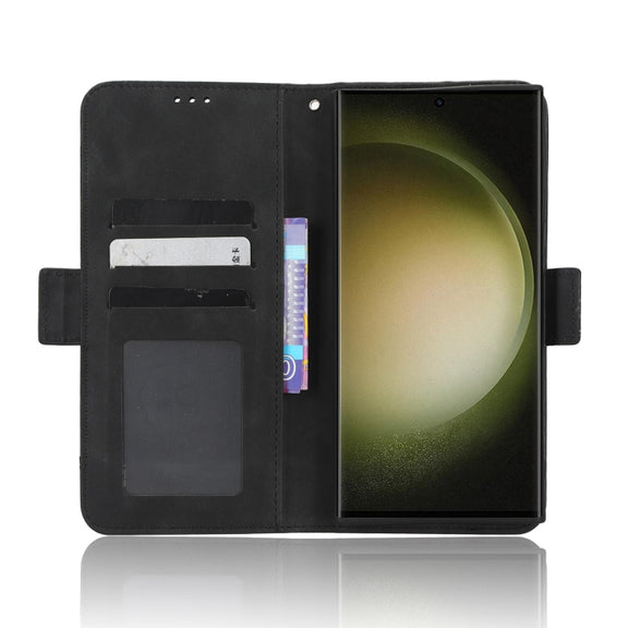 For Samsung Galaxy S23 Ultra 5G Skin Feel Calf Texture Card Slots Leather Phone Case(Black)