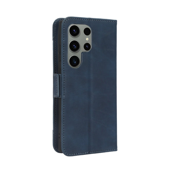 For Samsung Galaxy S23 Ultra 5G Skin Feel Calf Texture Card Slots Leather Phone Case(Blue)