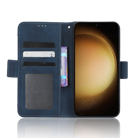 For Samsung Galaxy S23 5G Skin Feel Calf Texture Card Slots Leather Phone Case(Blue)