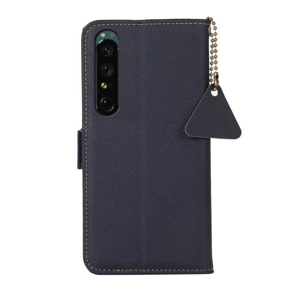 For Sony Xperia 1 IV Side-Magnetic TJ Genuine Leather RFID Phone Case(Blue)