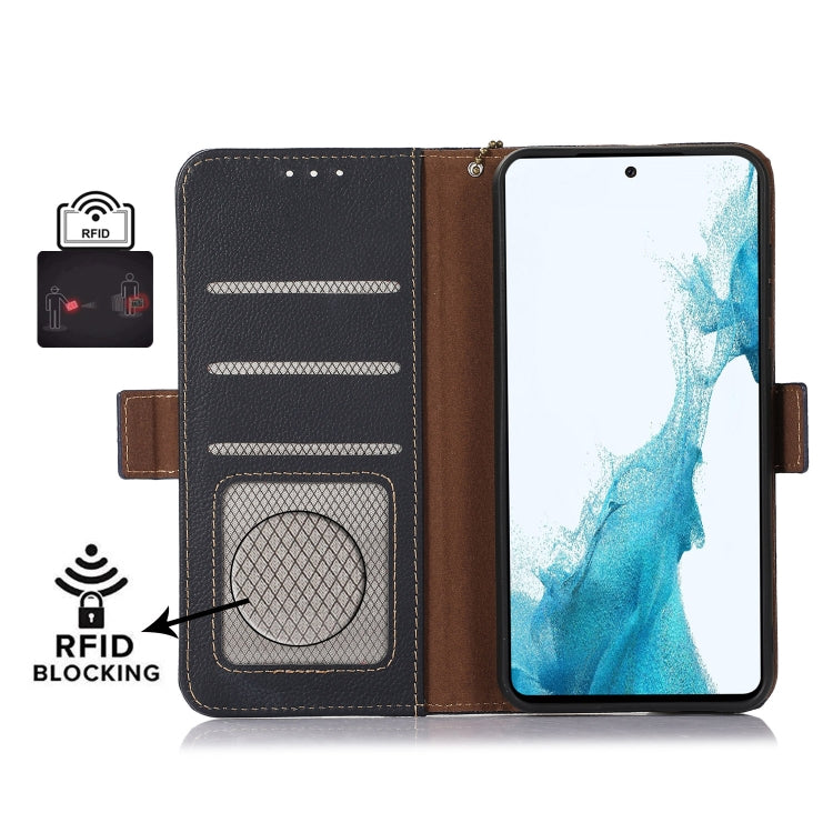 For Sony Xperia 1 IV Side-Magnetic TJ Genuine Leather RFID Phone Case(Blue)