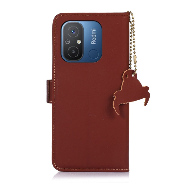 For Xiaomi Redmi 12C / Redmi 11A Genuine Leather Magnetic RFID Leather Phone Case(Coffee) - Xiaomi Cases by PMC TechLife | Online Shopping South Africa | PMC TechLife