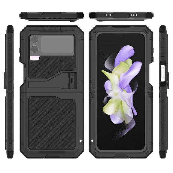 For Samsung Galaxy Z Flip4 RedPepper 360 Full Body Rugged Metal Life Water-resistant Phone Case (Black)