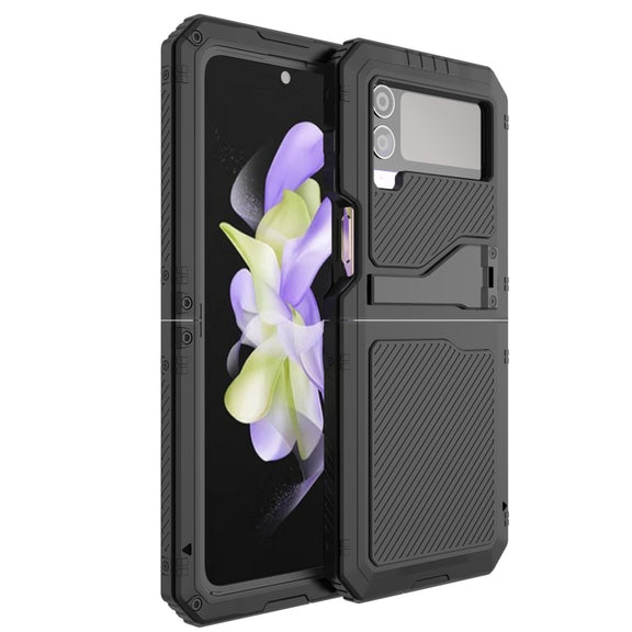 For Samsung Galaxy Z Flip4 RedPepper 360 Full Body Rugged Metal Life Water-resistant Phone Case (Black)