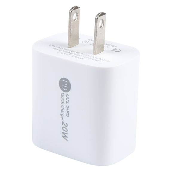 PD 20W USB-C/Type-C+QC 3.0 USB Interface Fast Charge Charger, Specification: US Plug(White)