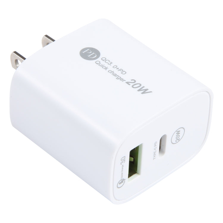 PD 20W USB-C/Type-C+QC 3.0 USB Interface Fast Charge Charger, Specification: US Plug(White)