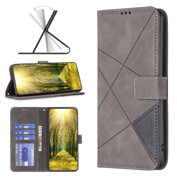 For Xiaomi Poco F5 5G / Redmi Note 12 Turbo Magnetic Buckle Rhombus Texture Leather Phone Case(Grey)