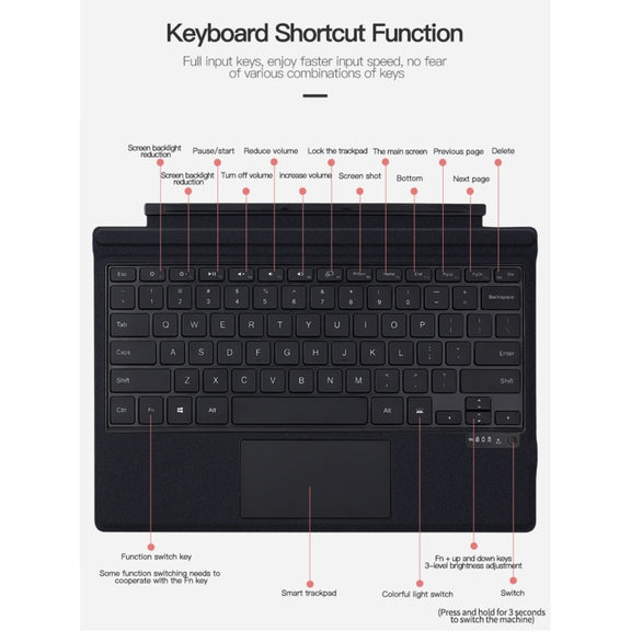 For Microsoft Surface Pro 3 / 4 / 5 / 6 / 7 / 7+ Magnetic Bluetooth Keyboard