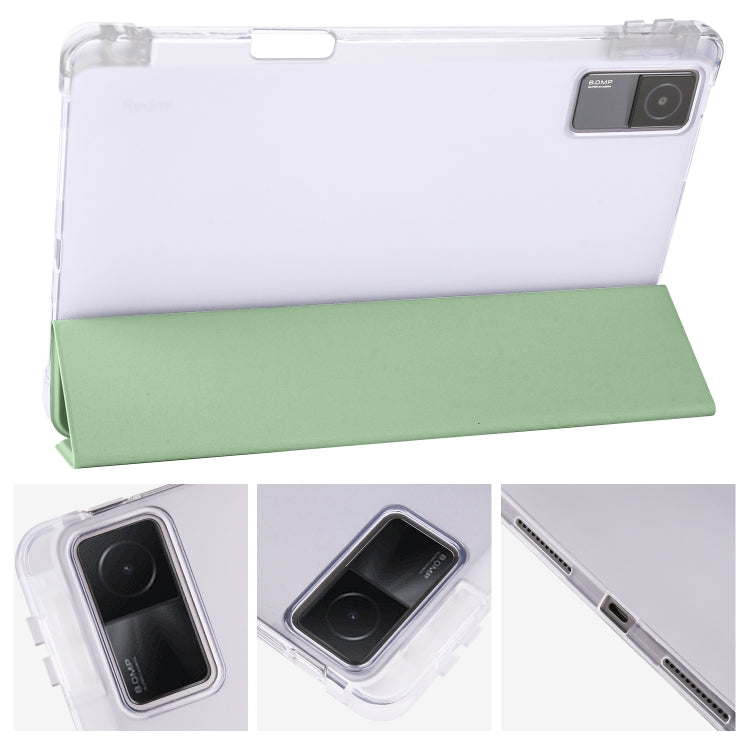 For Xiaomi Redmi Pad 10.61 3-folding Transparent TPU Smart Leather Tablet Case with Pen slot(Matcha Green) - free shipping - PMC TechLife - Order now!